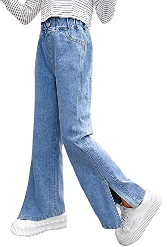 Mädchen Chic Flared Jeans Modische Bequeme Denim Hosen Loose Fit Elastische Dehnbund Jeanshose Streetwear von SEAUR