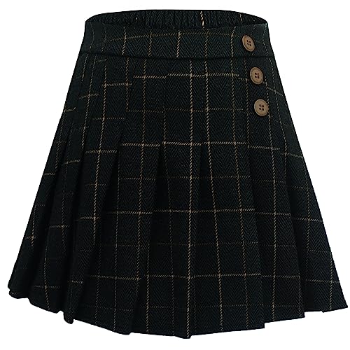 Mädchen Warm Casual Wollfaltenrock Hohe Taille Plaid Schulrock Winterrock A Linie Plissiert Schoolbekleidung Dehnbaren Taille Kariertrock Schuluniformen Elastische Taille Schwarz von SEAUR