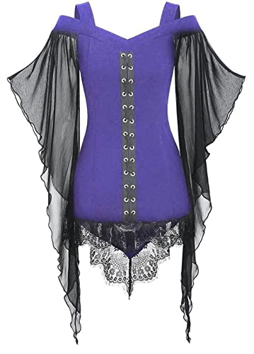 Mittelalter Kleid Damen Vintage Gothic Outfits Partykleid Retro High Low Lace-Up Karneval zum Schnüren Renaissance Party Kleid A Linie Stretch Vampir Club Kostüme von SEAUR