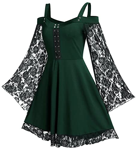 Renaissance Kostüm Kleid Halloween Damen Große Größen Mittelalter Gothic Kleid Spitze Steampunk Kleider Langarm Schulterfrei Cosplay Kleid Karneval Party Festlich Grün - 5XL von SEAUR