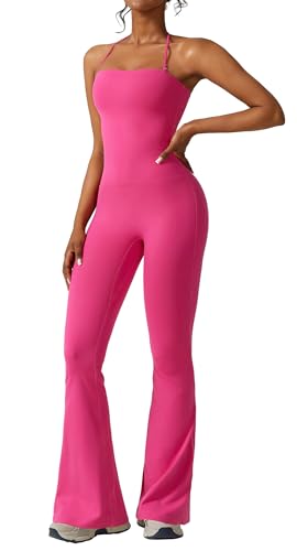 SEAUR 2-In-1 Sport Jumpsuit Damen Lang Flare Hose Einteiler Workout Overall Eng Yoga Jumpsuits Neckholder Stretch - M von SEAUR