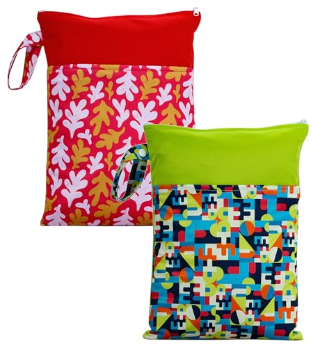SEAUR 2 Stück Stoffwindeltaschen Waschbar Wetpacks Wickeltasche Organizer-Tasche für Babywindeln Schmutzige Kleidung Toilettenartikel Farbe 7 von SEAUR