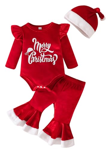 SEAUR 2 Stück Weihnachten Outfit Baby Mädchen Weihnachten Kleidung Mein erstes Weihnachten Outfit Baby Langarm Overall Set 18-24 M von SEAUR