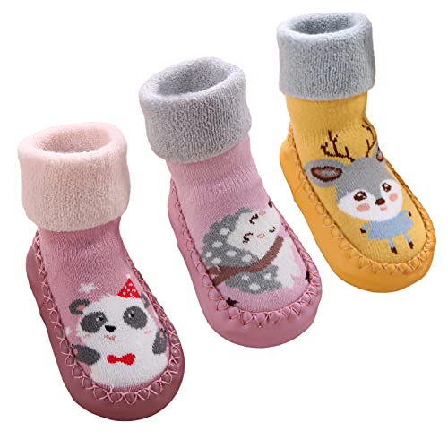 SEAUR 3 Paar Baby Hüttenschuhe Kleinkinder Socken mit Karikatur Muster Rutschfeste Laufschuhe Socken für Neugeborene Kleinkinder Farbe 6 18-24 Monate von SEAUR