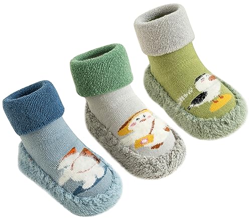 SEAUR 3 Paar Baby Hüttenschuhe Rutschfeste Kleinkinder Socken mit Karikatur Muster Verdicken Baby Laufschuhe Socken Farbe 1 12-18 Monate (13) von SEAUR