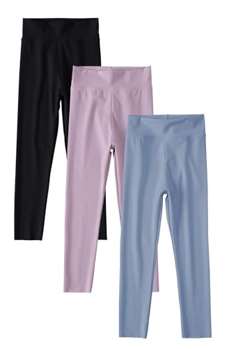 SEAUR 3 Paar Mädchen Leggings Lang Sporthose Dünn Laufhose Yogahose Jogginghose Eng Trainninghose Einfarbig - 130(122-128) von SEAUR