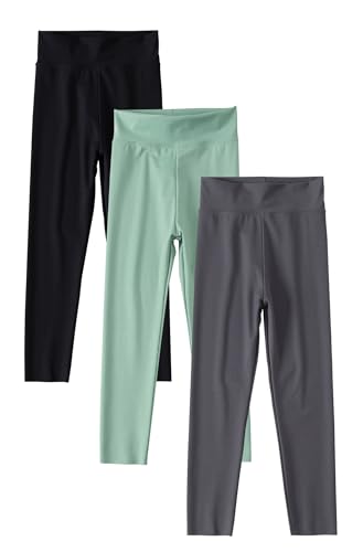 SEAUR 3 Paar Mädchen Sport Leggings Lang Yogahose Dünn Eng Jogginghose Laufhose Sporthose Trainninghose Einfarbig - 140(134-140) von SEAUR
