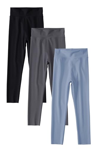 SEAUR 3 Paar Mädchen Sport Leggings Lang Yogahose Dünn Eng Jogginghose Laufhose Sporthose Trainninghose Einfarbig - 160(152-158) von SEAUR