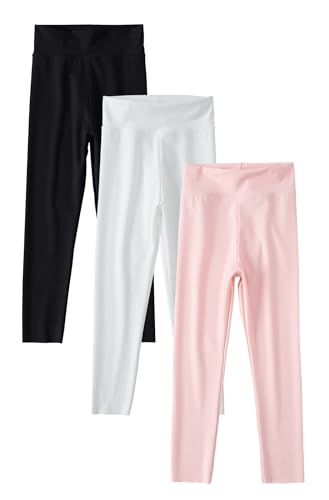SEAUR 3 Paar Mädchen Sporthose Lang Leggings Laufhose Dünn Eng Yogahose Jogginghose Trainninghose Einfarbig - 150(140-146) von SEAUR