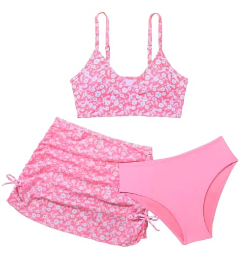 SEAUR 3 Stück Mädchen Bikini Set Bikini mit Röckchen Mädchen Badebekleidung Mädchen Bikini Set Push Up Rosa 10-11 Jahre von SEAUR
