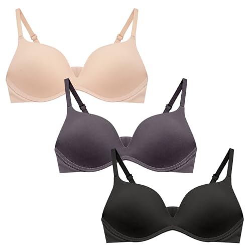 SEAUR 3 Stück Teenager Erste BH Mädchen Keine Bügel Gepolsterter BH Trainings BH mit Verstellbaren Schulter Push Up BH Unterwäsche A-Farbe 34/75 von SEAUR