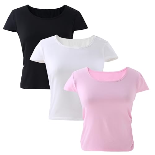 SEAUR 3er Mädchen T-Shirts Rundhals Kurzarm Einfarbig Shirt Sommer Oberteil Weich Kinder Top - 140 von SEAUR
