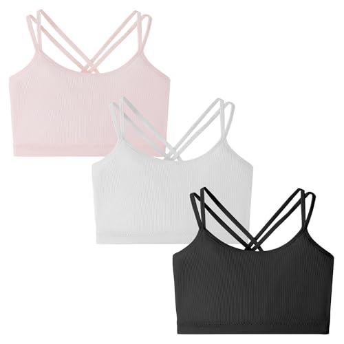 SEAUR 3er Pack Mädchen Festen Gepolstert BH Kinder Drahtlos Baumwolle Sport BH Gekreuzte Schultergurte Training BH für Teenager A-Farbe 12-14J von SEAUR