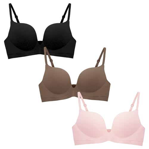 SEAUR 3er-Pack Teenager Gepolsterte Sport Unterwäsche BH Ohne Bügel für Mädchen Atmungsaktiver Bralette mit Verstellbarer Schultergurt C-Farbe 32/70 von SEAUR
