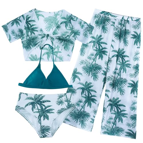 SEAUR 4 Teilig Bikini Mädchen Set Hawaii Badeanzug mit Cover Up Top Hose Strand Bademode Kinder Sommer Schwimmanzug Badebekleidung - 12 Jahre von SEAUR