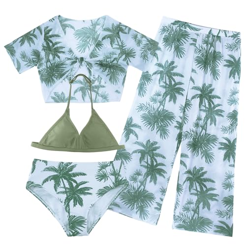 SEAUR 4 Teilig Bikini Mädchen Set Hawaii Badeanzug mit Cover Up Top Hose Strand Bademode Kinder Sommer Schwimmanzug Badebekleidung - 12 Jahre von SEAUR