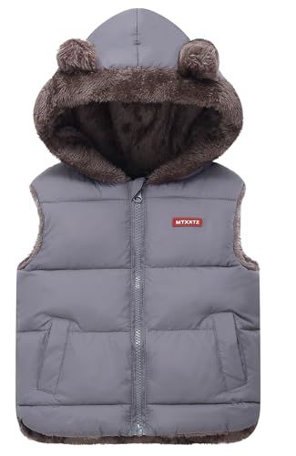 SEAUR Ärmellose Pufferjacke Jungen Mädchen Packbare Daunenweste mit Kapuze Bärenohren Warme Winddichte Kapuze Outwear Weste Grau 3-4 Jahre von SEAUR