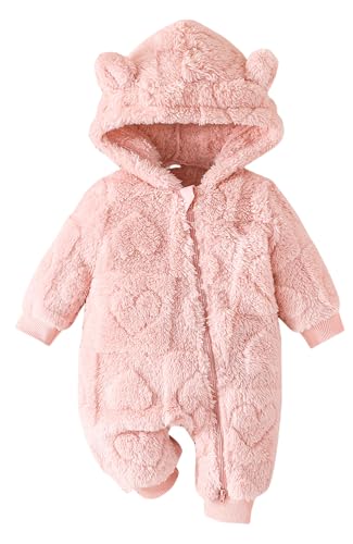 SEAUR Baby Hoodie Overall Winter Jungen Mädchen 0-18 Monate Teddy-Fleece Strampler Neugeborene Baby Jumpsuit Warm Herz Schneeanzug mit Kapuze - 6-9 Monate von SEAUR