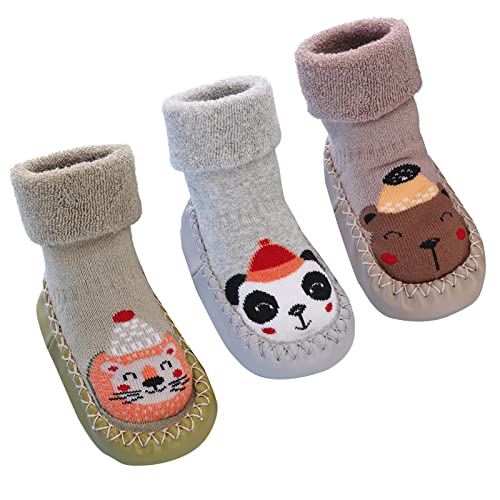 SEAUR Baby Hüttenschuhe Wintersocken Kleinkind Hausschuhe Haussocken 3 Paar Gefüttert Socken - 18-24 Monate - 22-23 EU von SEAUR