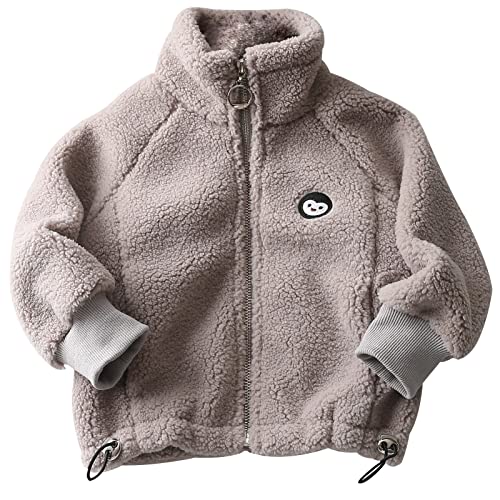 SEAUR Baby Jungen Mädchen Fleecejacke Stehkragen Polar Flauschig Herbst Winter Fleece Jacke Mantel Outwear Beige - Grau - 90CM - 1-2 Jahre von SEAUR