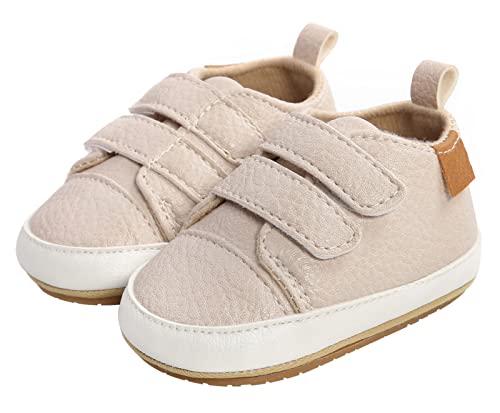 SEAUR Baby Jungen Mädchen Sneaker Anti-Rutsch Turnschuhe Kleinkind 0-18 Monate Lauflernschuhe PU Leder Baby Schuhe Krabbelschuhe - Beige - 0-6 Monate von SEAUR