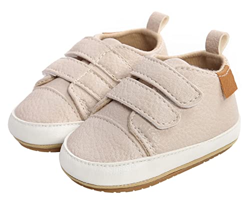 SEAUR Baby Jungen Mädchen Turnschuhe Anti-Rutsch Sneaker Kleinkind Krabbelschuhe 0-18 Monate Lauflernschuhe PU Leder Baby Schuhe - Beige - 12-18 Monate von SEAUR