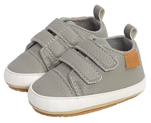 SEAUR Baby Jungen Mädchen Turnschuhe Anti-Rutsch Sneaker Kleinkind Krabbelschuhe 0-18 Monate Lauflernschuhe PU Leder Baby Schuhe - Grau - 12-18 Monate von SEAUR