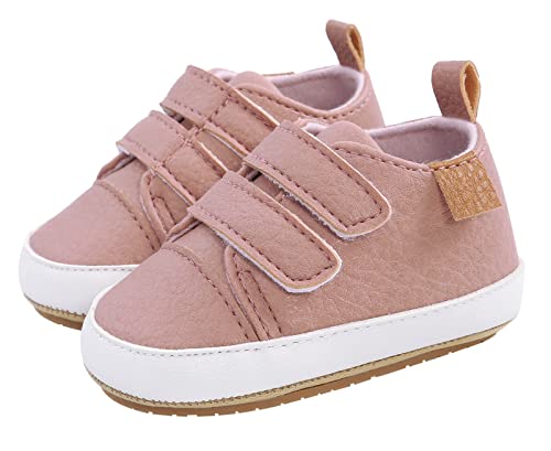 SEAUR Baby Jungen Mädchen Turnschuhe Anti-Rutsch Sneaker Kleinkind Krabbelschuhe 0-18 Monate Lauflernschuhe PU Leder Baby Schuhe - Rosa - 12-18 Monate von SEAUR