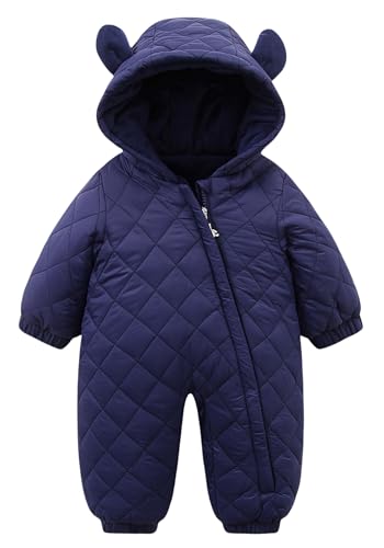 SEAUR Baby Jungen Puffer Down Strampler Oberbekleidung Einteiler Kleinkind Baby Winter Warm Gepolsterter Schneeanzug mit Kapuze 9-12 Monate von SEAUR