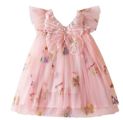 SEAUR Baby Mädchen Kleid Schmetterling Stickerei Geburtstag Partykleid Kinder Prinzessin Tütü Partykleid Rosa 100 von SEAUR