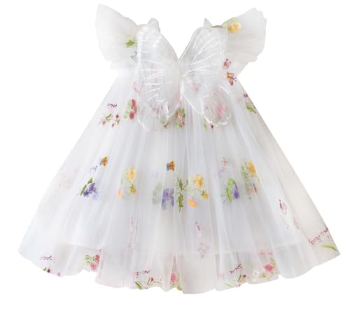 SEAUR Baby Mädchen Kleid Tüll Schmetterling Prinzessin Kleider es Stickerei Blumen Hochzeit Party Weiß 100 von SEAUR