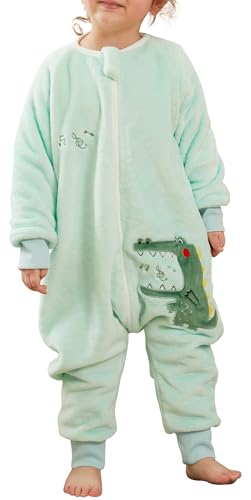 SEAUR Baby Pyjama Flanell Schlafsack mit Füßen 3,0 Tog Schlafstrampler Overall Kuschelig Warm Schlafanzug Kinder Winter Schlafoverall Cartoon Tier Muster - 100(90-100cm) von SEAUR