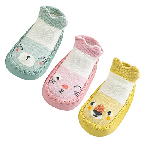 SEAUR Baby Socken Sommer Hüttenschuhe Dünn Socken Lauflernschuhe Krabbelschuhe 3 Paar Kleinkind Bodensocken Haussocken Hausschuhe - 24-30 Monate - 23-24 EU von SEAUR