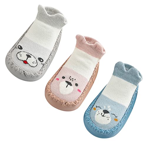 SEAUR Baby Socken Sommer Hüttenschuhe Dünn Socken Lauflernschuhe Krabbelschuhe 3 Paar Kleinkind Bodensocken Haussocken Hausschuhe - 24-30 Monate - 23-24 EU von SEAUR