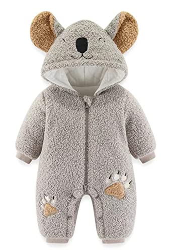 SEAUR Baby Strampler Winter Fleece Overall mit Kapuze Neugeborene 0-18 Monate Schneeanzug Junge Mädchen Winteroverall Jumpsuit - 9-12 Monate - Grau von SEAUR