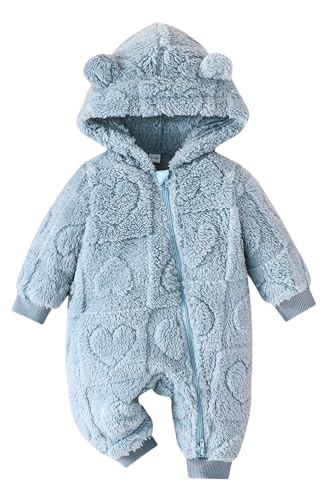 SEAUR Baby Strampler Winter Teddy-Fleece Overall mit Kapuze Neugeborene 0-18 Monate Schneeanzug Mädchen Jungen Winteroverall Warm Herz Jumpsuit - 3-6 Monate von SEAUR