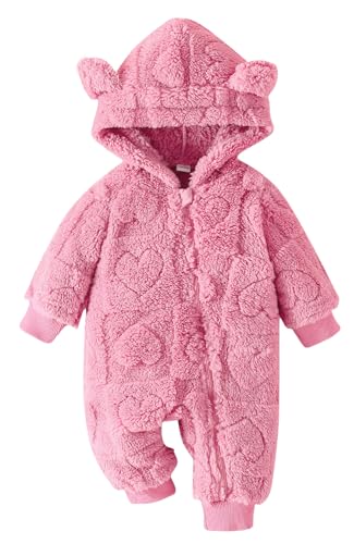 SEAUR Baby Strampler Winter Teddy-Fleece Overall mit Kapuze Neugeborene 0-18 Monate Schneeanzug Mädchen Jungen Winteroverall Warm Herz Jumpsuit - 3-6 Monate von SEAUR