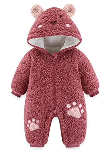 SEAUR Baby Winter Overall mit Kapuze Fleece Schneeanzug Neugeborene 0-18 Monate Hoodie Strampler Dick Jumpsuit Junge Mädchen - 3-6 Monate - Rosa von SEAUR