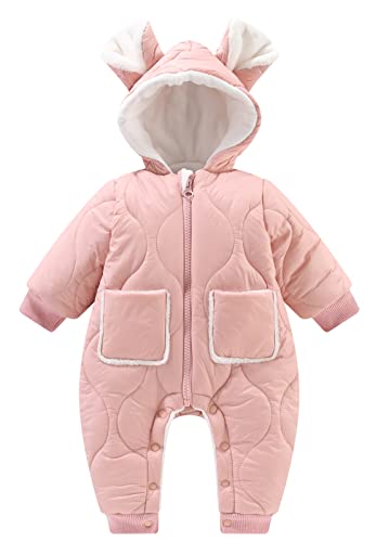 SEAUR Baby Winter Overall mit Kapuze Schneeanzug Neugeborene 0-12 Monate Strampler Dick Warm für Junge Mädchen - 3-6 Monate - Gr.73 von SEAUR