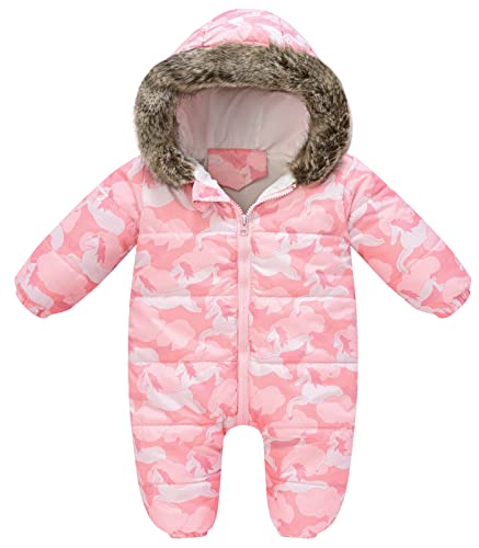 SEAUR Baby Winter Overall mit Kapuze Schneeanzug Neugeborene Höhe 60-110cm Strampler Dick Warm für Junge Mädchen - 6-9 Monate - Gr.80 von SEAUR