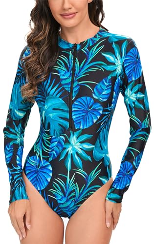 SEAUR Badeanzug Damen Einteiliger Rashguard Langarm UPF 50+ UV Schutz Shirt Schwimmanzug Slim Fit Sonnenschutz Bademode One Piece Swimsuit - L von SEAUR