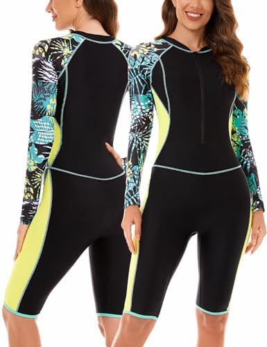 SEAUR Badeanzug Damen One Piece Rashguard Langarm UPF 50+ UV Schutz Einteiliger Schwimmanzug mit Bein Reißverschluss Bademode Slim Fit Swimsuit L von SEAUR
