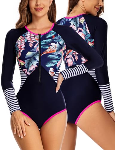 SEAUR Badeanzug Damen One Piece Rashguard Langarm UPF 50+ UV Schutz Shirt Einteiliger Schwimmanzug Slim Fit Sonnenschutz Bademode Swimsuit - M von SEAUR