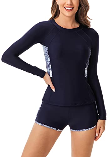 SEAUR Badeanzug Damen Zweiteiler Rash Guard Langarm UPF 50+ UV Schutz Schwimmanzug Slim Fit Sonnenschutz Bademode Shirt und Shorts - L von SEAUR