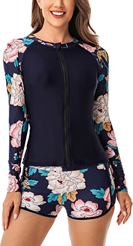 SEAUR Badeanzug Damen Zweiteiler Rash Guard Langarm UPF 50+ UV Schutz Schwimmanzug Slim Fit Sonnenschutz Bademode Shirt und Shorts - L von SEAUR