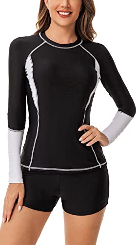 SEAUR Badeanzug Damen Zweiteiler Rash Guard Langarm UPF 50+ UV Schutz Schwimmanzug Slim Fit Sonnenschutz Bademode Shirt und Shorts - L von SEAUR