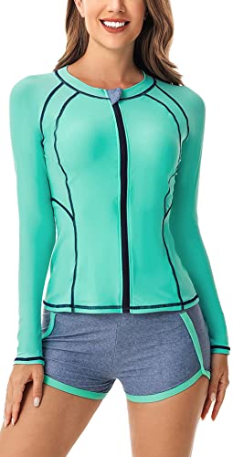 SEAUR Badeanzug Damen Zweiteiler Rash Guard Langarm UPF 50+ UV Schutz Schwimmanzug Slim Fit Sonnenschutz Bademode Shirt und Shorts - L von SEAUR