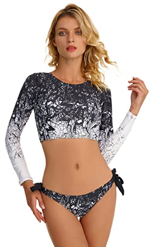 SEAUR Badeanzug Damen Zweiteiliger Rash Guard Langarm UPF 50+ UV Schutz Schwimmanzug Bikini Badeshorts Slim Fit Sonnenschutz Bademode Shirt - L von SEAUR