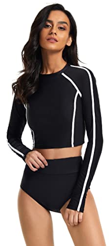 SEAUR Badeanzug Damen Zweiteiliger Rash Guard Langarm UPF 50+ UV Schutz Schwimmanzug Bikini Badeshorts Slim Fit Sonnenschutz Bademode Shirt - L von SEAUR