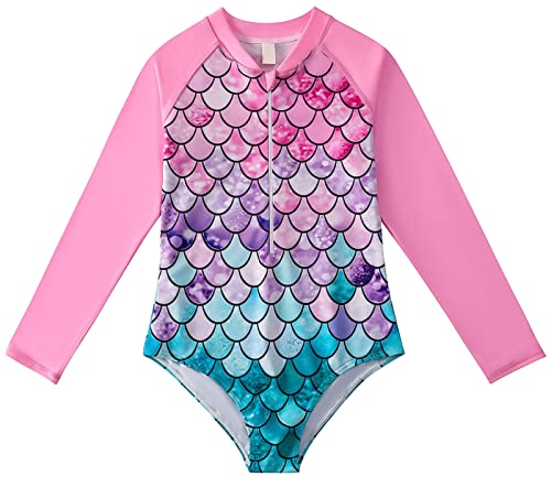 SEAUR Badeanzug Kinder Mädchen Langarm Einteiliger Rash Guard Meerjungfrau Schwimmanzug Reißverschluss Swimsuit Strand Bademode - 120 von SEAUR